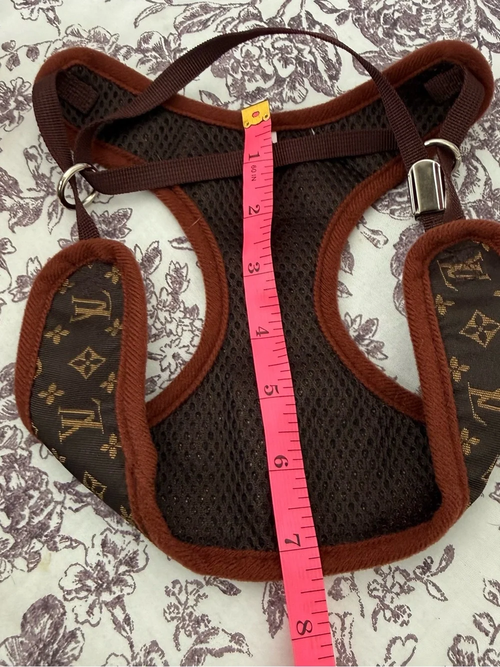 LV Brown & Tan Pet Harness with Silver Hardware size L for small breeds